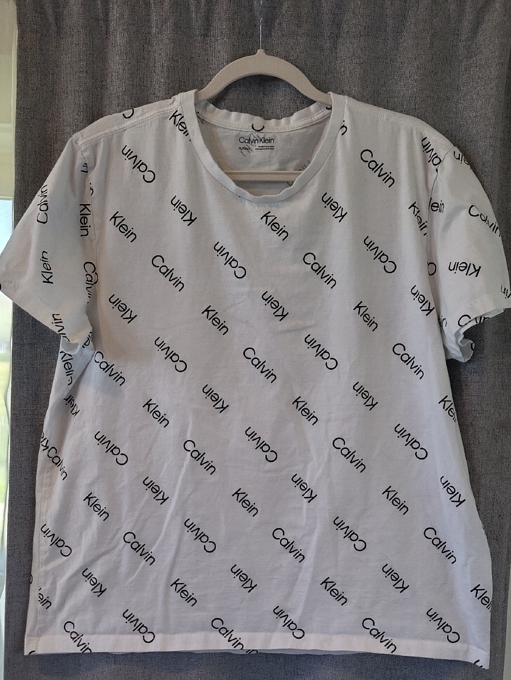 Calvin Klein White Short-Sleeve Tee with All-Over Black Logo